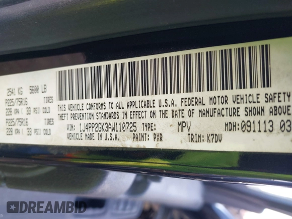 2010 Jeep Liberty Sport with VIN 1J4PP2GK3AW110725, listed as a IAAI auction lot 41695368 with Not Provided miles and . Bid and sale history available at DreamBid. Image 9.