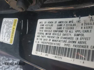 2013 Honda Accord Sdn EX-L with VIN 1HGCR2F85DA147590, listed as a IAAI auction lot 41532019 with 166,433 mi miles. Bid and sale history available at carsss.com. Image 9.