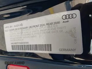 2021 Audi A5 Sportback Premium with VIN WAUABCF53MA036944, listed as a IAAI auction lot 38746591 with 35,881 mi miles. Bid and sale history available at carsss.com. Image 9.