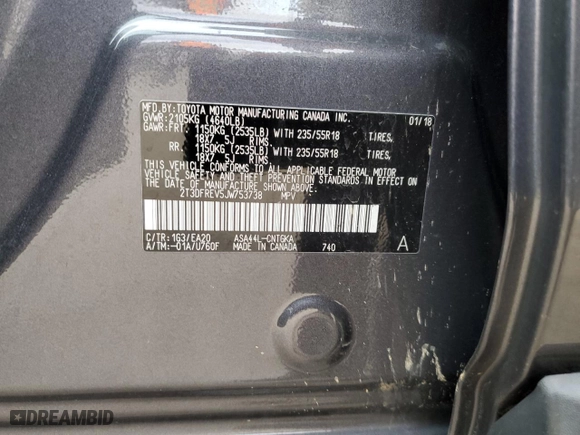 2018 Toyota RAV4 Limited with VIN 2T3DFREV5JW753738, listed as a Copart auction lot 44341225 with 68,220 mi miles and Salvage Title. Bid and sale history available at carsss.com. Image 13.