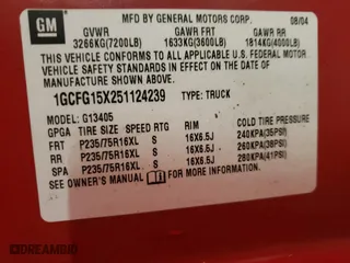 2005 Chevrolet Express Cargo Van with VIN 1GCFG15X251124239, listed as a Copart auction lot 84716314 with 96,337 mi miles and Salvage Title. Bid and sale history available at carsss.com. Image 13.