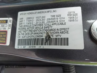 2019 Acura RDX with VIN 5J8TC2H37KL034504, listed as a IAAI auction lot 42451078 with Not provided miles and . Bid and sale history available at DreamBid. Image 9.