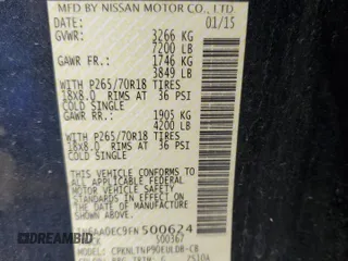 2015 Nissan Titan SV with VIN 1N6AA0EC9FN500624, listed as a Copart auction lot 50982985 with 128,976 mi miles and Salvage title. Bid and sale history available at DreamBid. Image 15.