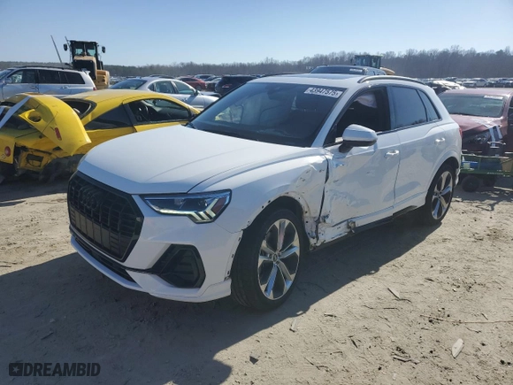 2022 Audi Q3 S line Premium Plus with VIN WA1EECF35N1040077, listed as a Copart auction lot 43947575 with 41,777 mi miles and Salvage Title. Bid and sale history available at carsss.com. Image 1.