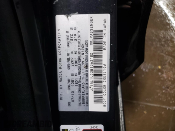 2011 Mazda Mazda3 s Sport with VIN JM1BL1U53B1363482, listed as a Copart auction lot 85290744 with 141,809 mi miles and Salvage Title. Bid and sale history available at carsss.com. Image 12.