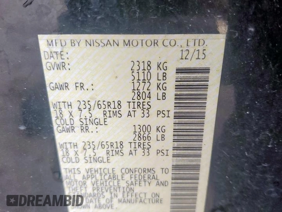 2016 Nissan Murano Platinum with VIN 5N1AZ2MG7GN101915, listed as a Copart auction lot 60479305 with 174,543 mi miles and Salvage title. Bid and sale history available at DreamBid. Image 13.