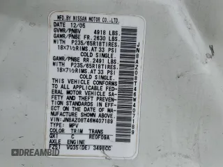2006 Nissan Murano SL z VIN JN8AZ08T46W407189, wystawiony jako Copart lot #53729915 z przebiegiem 194 715 mil mil oraz Szkody całkowita. Historia ofert i sprzedaży dostępna na DreamBid. Obrazek 13.
