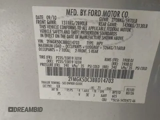 2011 Ford Flex Limited z VIN 2FMGK5DC3BBD14703, wystawiony jako IAAI lot #42262311 z przebiegiem 222 732 mil mil oraz . Historia ofert i sprzedaży dostępna na DreamBid. Obrazek 9.