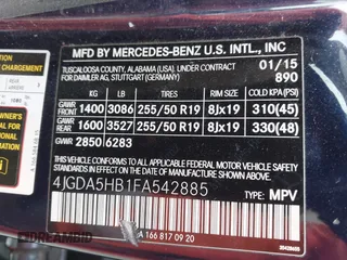 2015 Mercedes-Benz M 350 with VIN 4JGDA5HB1FA542885, listed as a IAAI auction lot 42284802 with 162,238 mi miles and . Bid and sale history available at DreamBid. Image 9.