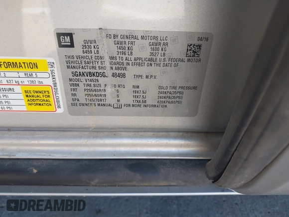 2016 Buick Enclave Leather with VIN 5GAKVBKD5GJ348498, listed as a IAAI auction lot 40493140 with 114,316 mi miles. Bid and sale history available at carsss.com. Image 9.