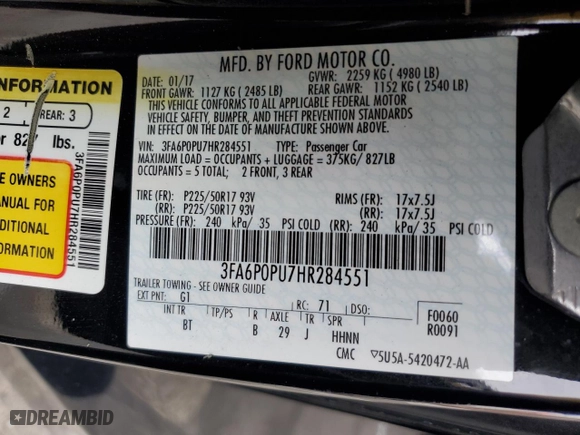 2017 Ford Fusion Energi SE with VIN 3FA6P0PU7HR284551, listed as a Copart auction lot 48412935 with 131,609 mi miles and Salvage Title. Bid and sale history available at carsss.com. Image 12.