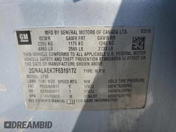 2015 Chevrolet Equinox LS with VIN 2GNALAEK7F6319172, listed as a Copart auction lot 46505075 with 163,391 mi miles and Salvage Title. Bid and sale history available at carsss.com. Image 13.