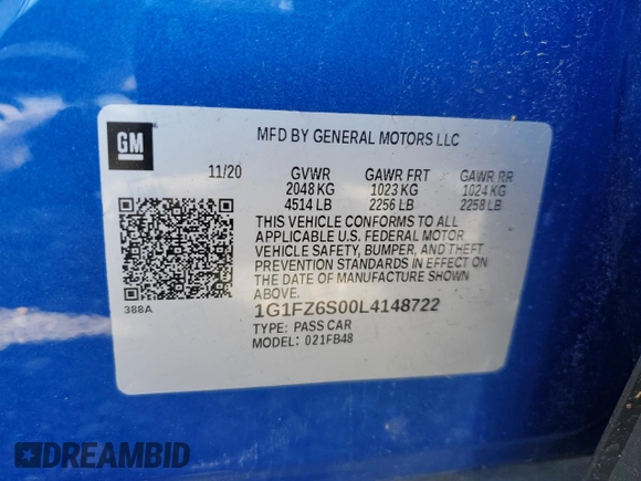 2020 Chevrolet Bolt EV Premier z VIN 1G1FZ6S00L4148722, wystawiony jako Copart lot #55725375 z przebiegiem 28 693 mil mil oraz Szkoda całkowita • Salvage title. Historia ofert i sprzedaży dostępna na DreamBid. Obrazek 12.