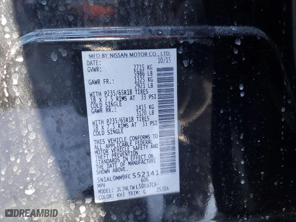 2015 Infiniti QX60 with VIN 5N1AL0MM9FC552141, listed as a Copart auction lot 44600355 with 108,266 mi miles and Salvage Title. Bid and sale history available at carsss.com. Image 13.