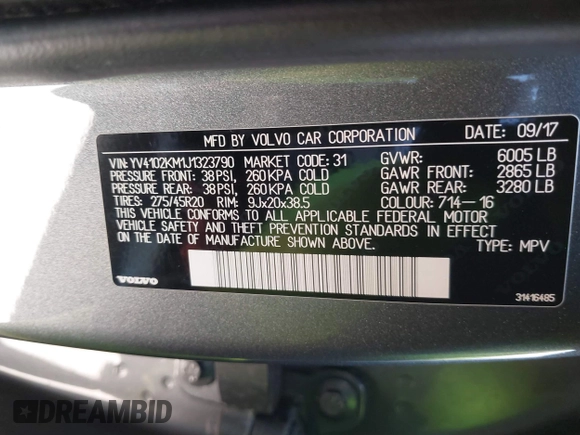 2018 Volvo XC90 R-Design with VIN YV4102KM1J1323790, listed as a IAAI auction lot 41786003 with 93,965 mi miles and . Bid and sale history available at DreamBid. Image 9.