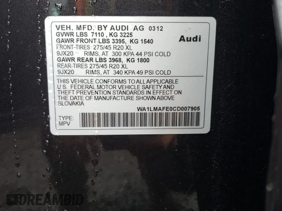 2012 Audi Q7 Premium Plus z VIN WA1LMAFE0CD007905, wystawiony jako Copart lot #56984725 z przebiegiem 116 840 mil mil oraz Czysty tytuł • Clean title. Historia ofert i sprzedaży dostępna na DreamBid. Obrazek 13.