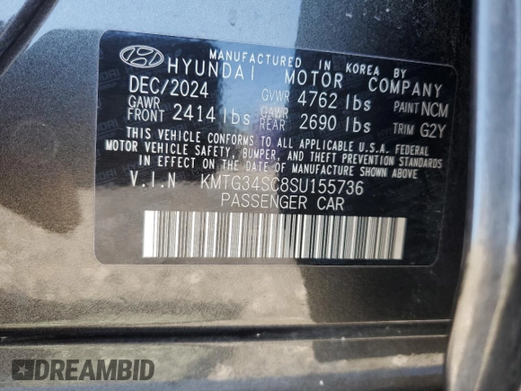 2025 Genesis G70 2.5T with VIN KMTG34SC8SU155736, listed as a Copart auction lot 54700385 with 4,991 mi miles and Clean Title. Bid and sale history available at DreamBid. Image 12.
