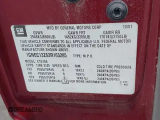 2002 Chevrolet Tahoe LT z VIN 1GNEC13Z62R163285, wystawiony jako IAAI lot #42137746 z przebiegiem 185 129 mil mil oraz . Historia ofert i sprzedaży dostępna na DreamBid. Obrazek 9.