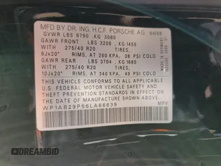 2006 Porsche Cayenne S with VIN WP1AB29P56LA66639, listed as a Copart auction lot 52097595 with 180,827 mi miles and Salvage title. Bid and sale history available at DreamBid. Image 14.