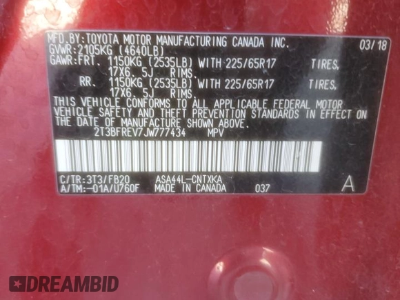 2018 Toyota RAV4 LE with VIN 2T3BFREV7JW777434, listed as a Copart auction lot 52180845 with 112,431 mi miles and Salvage Title. Bid and sale history available at carsss.com. Image 15.