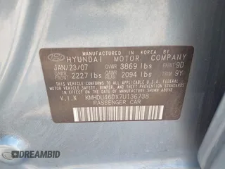 2007 Hyundai Elantra GLS with VIN KMHDU46DX7U136738, listed as a IAAI auction lot 42606826 with 170,729 mi miles and . Bid and sale history available at DreamBid. Image 9.