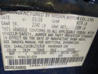 2008 Nissan Altima 2.5 with VIN 1N4AL21E08C231918, listed as a IAAI auction lot 42000914 with 191,057 mi miles. Bid and sale history available at carsss.com. Image 9.