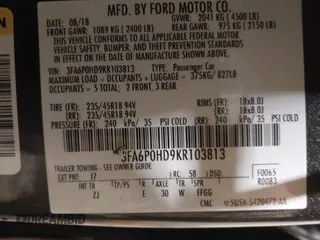 2019 Ford Fusion SE with VIN 3FA6P0HD9KR103813, listed as a IAAI auction lot 41471645 with 89,249 mi miles and . Bid and sale history available at carsss.com. Image 9.