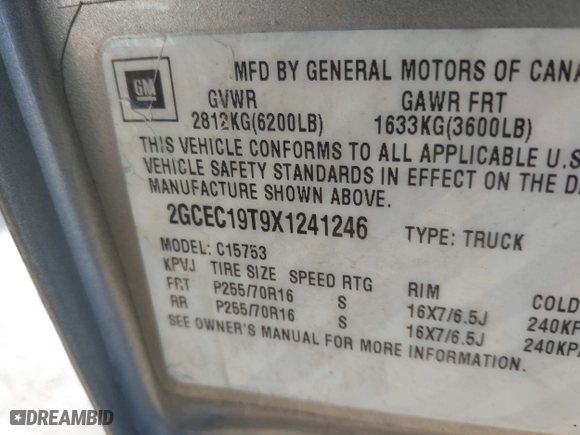 1999 Chevrolet Silverado 1500 LS with VIN 2GCEC19T9X1241246, listed as a IAAI auction lot 41837697 with 262,104 mi miles. Bid and sale history available at carsss.com. Image 9.