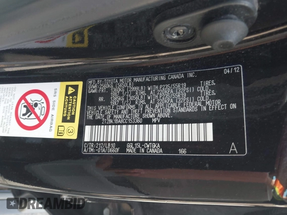 2012 Lexus RX 350 z VIN 2T2BK1BA8CC153360, wystawiony jako IAAI lot #42184494 z przebiegiem 131 242 mil mil oraz . Historia ofert i sprzedaży dostępna na DreamBid. Obrazek 9.