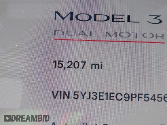 2023 Tesla Model 3 Performance z VIN 5YJ3E1EC9PF545648, wystawiony jako IAAI lot #41573583 z przebiegiem 15 207 mil mil oraz . Historia ofert i sprzedaży dostępna na DreamBid. Obrazek 15.