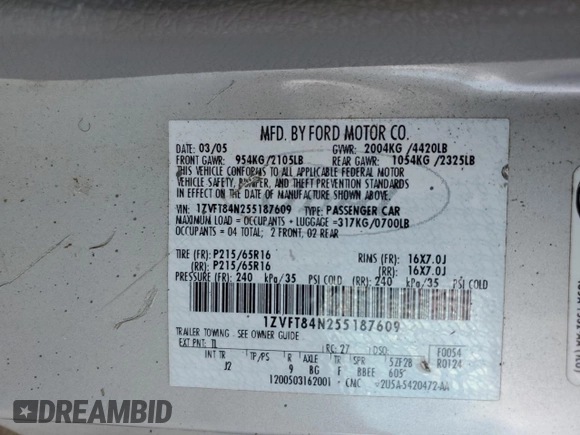 2005 Ford Mustang Deluxe с VIN 1ZVFT84N255187609, выставлен на аукционе Copart как лот 59868975 с пробегом Не указан миль и Чистый • Clean title. История ставок и продаж доступна на DreamBid. Изображение 12.