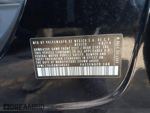 2017 Volkswagen Jetta SEL z VIN 3VWL17AJ5HM246543, wystawiony jako IAAI lot #41650614 z przebiegiem 112 168 mil mil oraz . Historia ofert i sprzedaży dostępna na DreamBid. Obrazek 9.