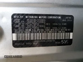 2020 Mitsubishi Eclipse Cross ES with VIN JA4AS3AA0LZ009279, listed as a Copart auction lot 46590065 with 156,859 mi miles and Salvage title. Bid and sale history available at DreamBid. Image 12.