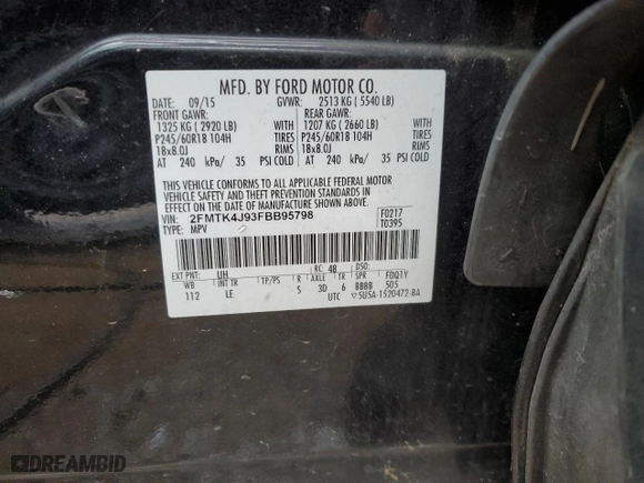 2015 Ford Edge SEL with VIN 2FMTK4J93FBB95798, listed as a Copart auction lot 45141195 with 89,310 mi miles and Salvage Title. Bid and sale history available at carsss.com. Image 12.