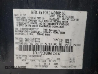 2017 Ford Taurus SEL with VIN 1FAHP2E83HG105357, listed as a Copart auction lot 49585805 with 181,312 mi miles and Salvage Title. Bid and sale history available at DreamBid. Image 13.