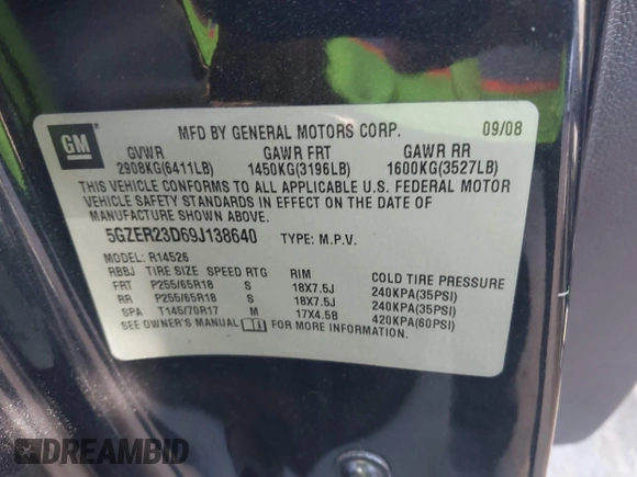 2009 Saturn Outlook XR z VIN 5GZER23D69J138640, wystawiony jako IAAI lot #41373983 z przebiegiem 103 639 mil mil oraz . Historia ofert i sprzedaży dostępna na DreamBid. Obrazek 9.