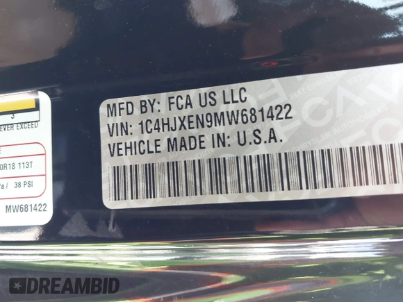 2021 Jeep Wrangler Unlimited Sahara with VIN 1C4HJXEN9MW681422, listed as a IAAI auction lot 42563426 with 48,582 mi miles and . Bid and sale history available at DreamBid. Image 9.