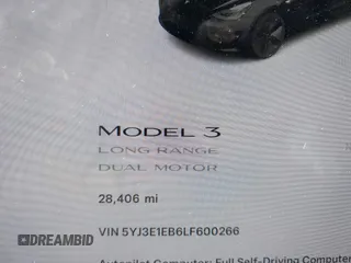2020 Tesla Model 3 Long Range with VIN 5YJ3E1EB6LF600266, listed as a IAAI auction lot 41819374 with 28,406 mi miles. Bid and sale history available at carsss.com. Image 15.