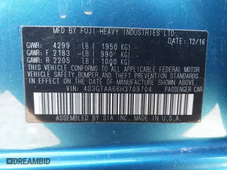 2017 Subaru Impreza with VIN 4S3GTAA66H3709704, listed as a IAAI auction lot 41879065 with 83,814 mi miles. Bid and sale history available at carsss.com. Image 9.