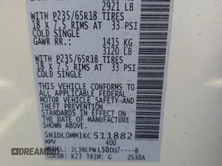 2019 Infiniti QX60 Pure with VIN 5N1DL0MM1KC511882, listed as a Copart auction lot 62567665 with 38,520 mi miles and Salvage title. Bid and sale history available at DreamBid. Image 13.