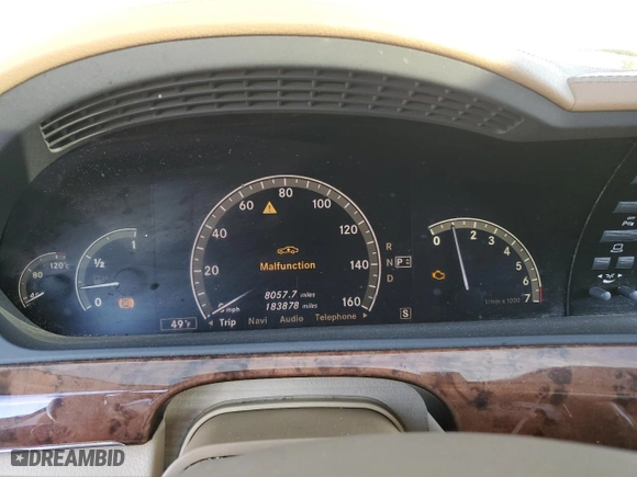2009 Mercedes-Benz S-Class 5.5L V8 with VIN WDDNG71X29A259849, listed as a Copart auction lot 83017964 with 183,878 mi miles and Salvage Title. Bid and sale history available at carsss.com. Image 9.