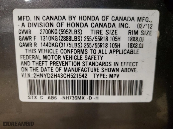 2012 Acura MDX Tech/Entertainment Pkg with VIN 2HNYD2H43CH521542, listed as a Copart auction lot 47535685 with 122,780 mi miles and Salvage Title. Bid and sale history available at carsss.com. Image 14.