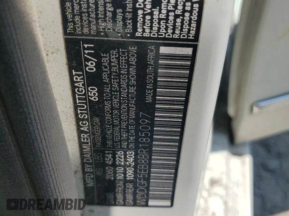 2011 Mercedes-Benz C 300 Sport with VIN WDDGF5EB8BR185097, listed as a Copart auction lot 62524365 with 166,313 mi miles and Salvage title. Bid and sale history available at DreamBid. Image 12.