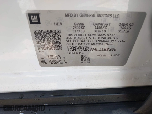 2020 Chevrolet Traverse with VIN 1GNERMKW4LJ168265, listed as a IAAI auction lot 42221889 with 110,795 mi miles and . Bid and sale history available at DreamBid. Image 9.