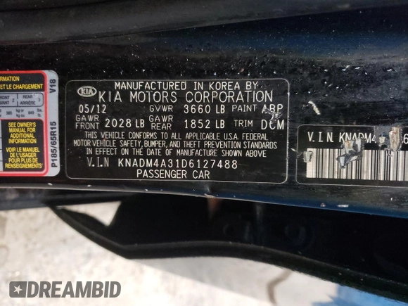 2013 Kia Rio LX with VIN KNADM4A31D6127488, listed as a Copart auction lot 51660205 with 77,357 mi miles and Salvage Title. Bid and sale history available at carsss.com. Image 12.