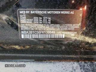 2015 BMW 3 Series 320i with VIN WBA3B1C56FK138849, listed as a Copart auction lot 50351905 with 54,115 mi miles and Salvage Title. Bid and sale history available at carsss.com. Image 12.