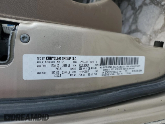 2012 Chrysler Town & Country Touring L with VIN 2C4RC1CG7CR362673, listed as a Copart auction lot 55840535 with 215,496 mi miles and Clean Title. Bid and sale history available at DreamBid. Image 13.