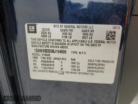 2011 GMC Acadia SLT2 with VIN 1GKKVSED9BJ194899, listed as a Copart auction lot 50625675 with 170,313 mi miles and Salvage Title. Bid and sale history available at carsss.com. Image 13.