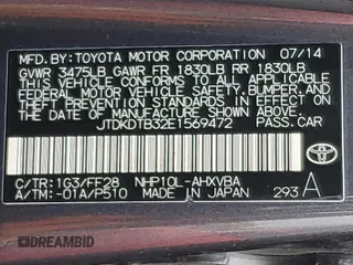 2014 Toyota Prius One with VIN JTDKDTB32E1569472, listed as a Copart auction lot 53732055 with 106,420 mi miles and Salvage Title. Bid and sale history available at DreamBid. Image 12.
