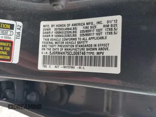 2012 Honda CR-V EX-L with VIN 5J6RM4H75CL009746, listed as a IAAI auction lot 42646060 with 219,059 mi miles and . Bid and sale history available at DreamBid. Image 9.